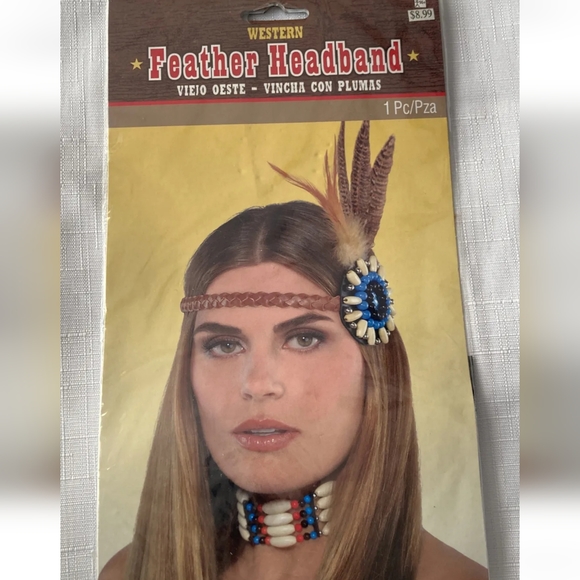 Bead & Feather Native American Indian Costume Headband by Amscan NEW - Picture 3 of 4